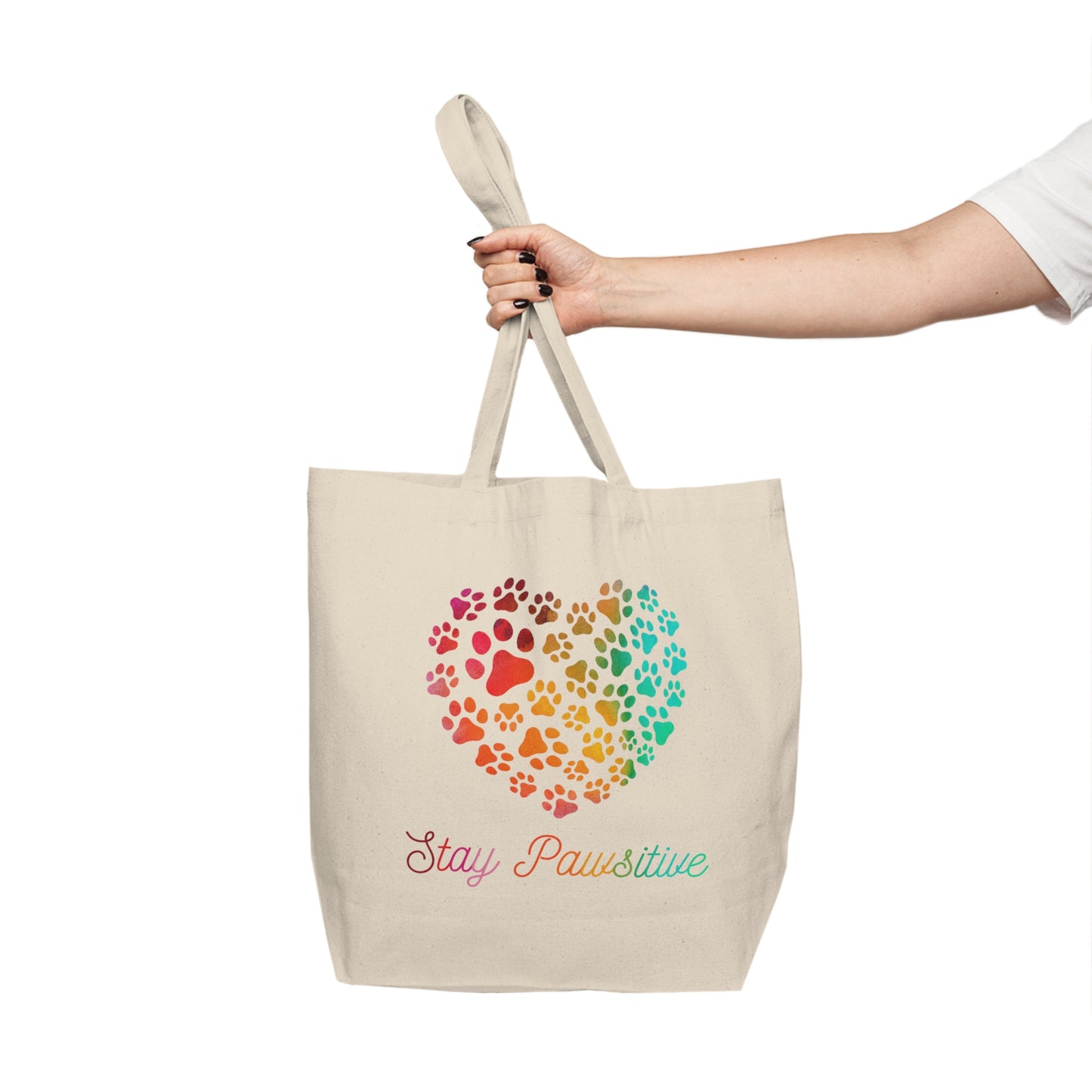 "Stay Pawsitive" Canvas Tote