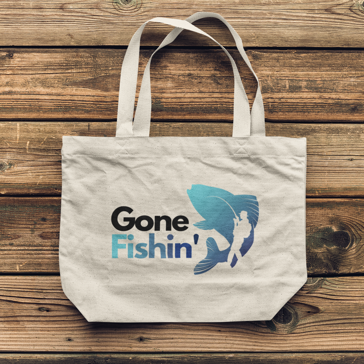 "Gone Fishin'" Canvas Tote